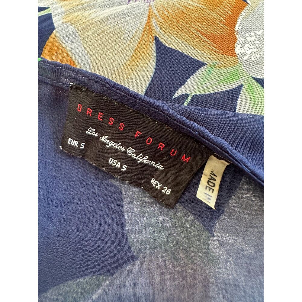 Dress Forum Floral Wrap Maxi Dress Navy Blue Sheer Long Sleeve Chiffon size S - Picture 3 of 9